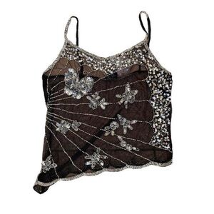 VTG PASSPORT BLACK MICRO MESH SEQUIN BUTTERFLY TANK TOP // SIZE SMALL 🖤
